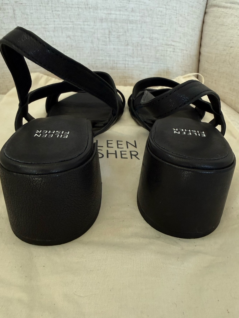 New Eileen Fisher Giga Block Heel Slingback Sandal Black Leather Women’s 9.5 - Picture 5 of 9